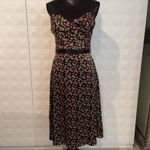 Betsey Johnson Strapless Rose Print Silk Dress
